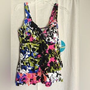 Swim Solutions Floral Ruffled Swim Suit Separates Top Size 12 NWT
